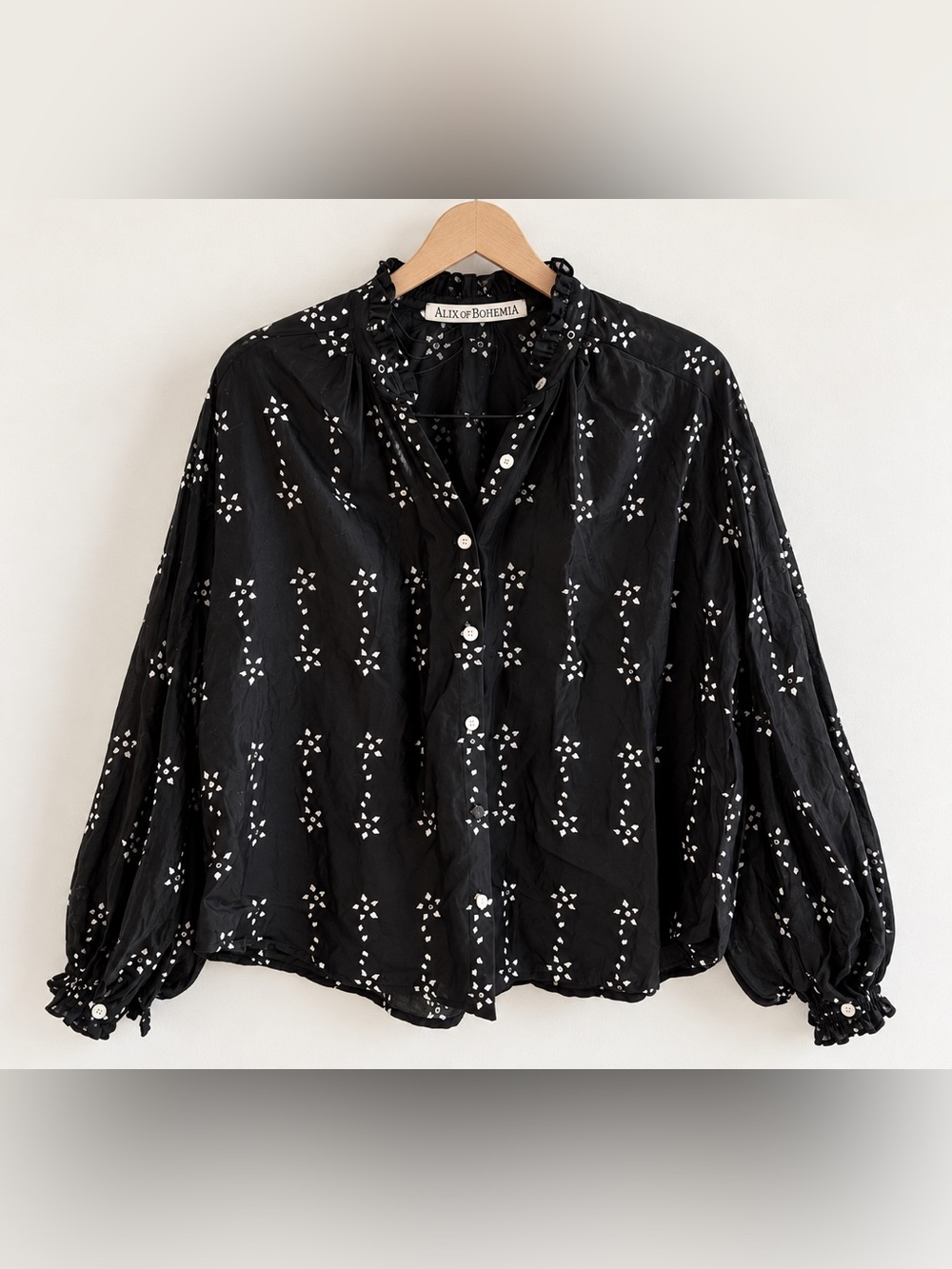 Alix of Bohemia Poet Black Daisy Blouse Cotton Silk Ruffle Top
